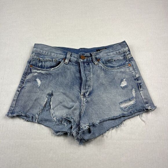 BlankNYC Womens Denim Jean Shorts Blue High Waisted Distressed Torn Size 28 - Picture 1 of 11